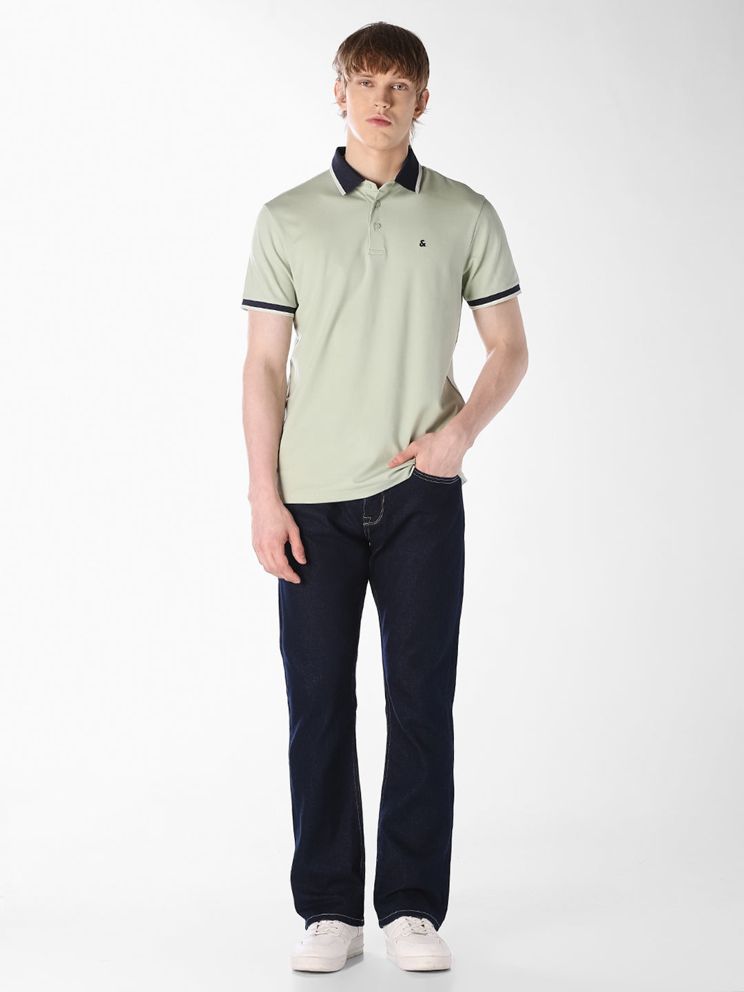 Green Jacquard Ribbed Polo