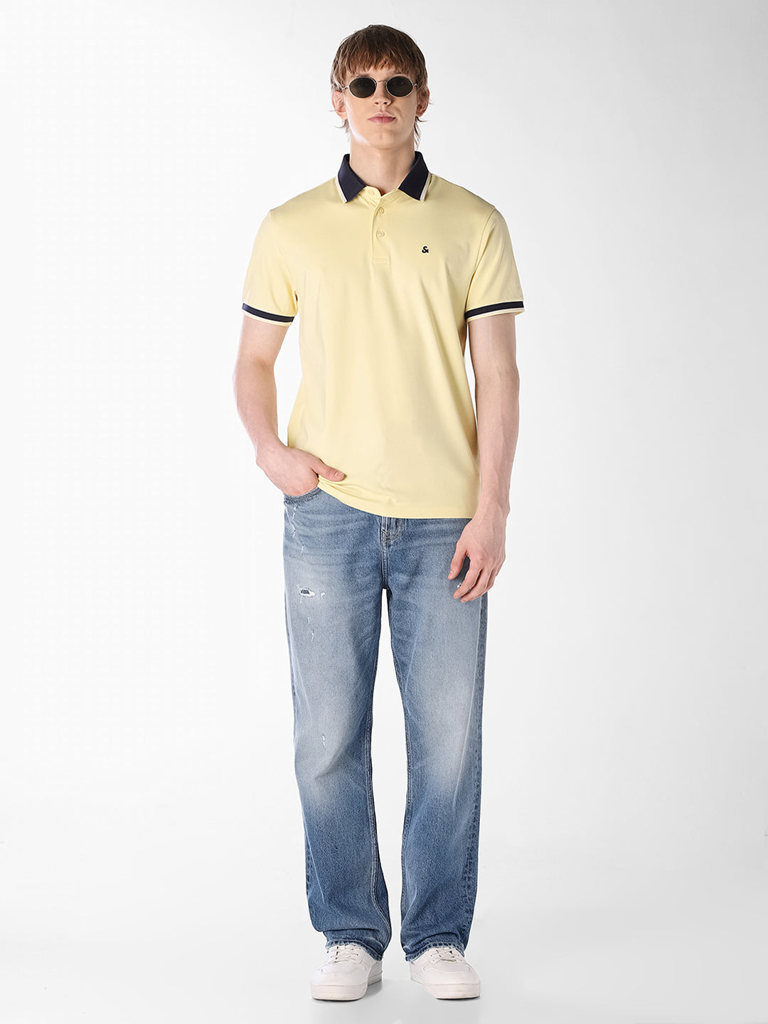 Yellow Jacquard Ribbed Polo