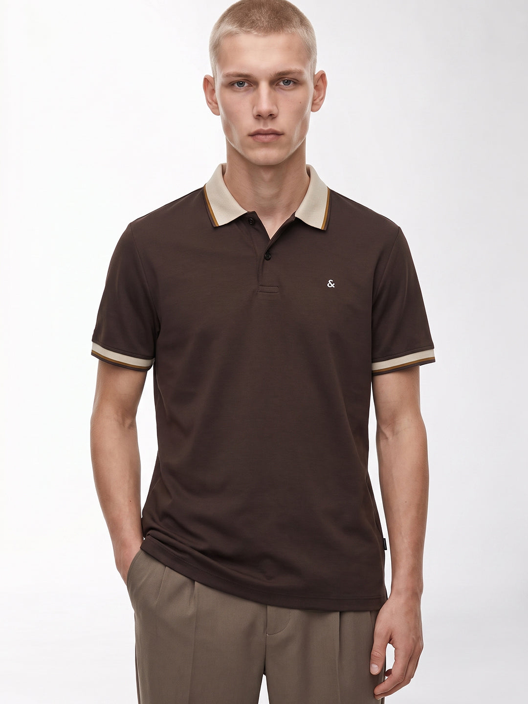 Brown Contrast Pipping Polo