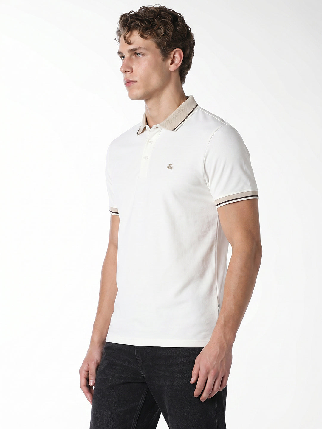 White Contrast Pipping Polo