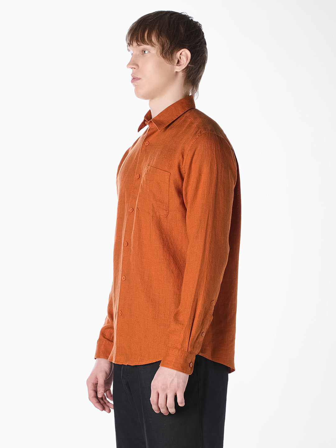 Brown Washed linen-cotton shirt