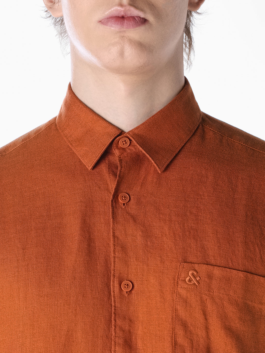 Brown Washed linen-cotton shirt