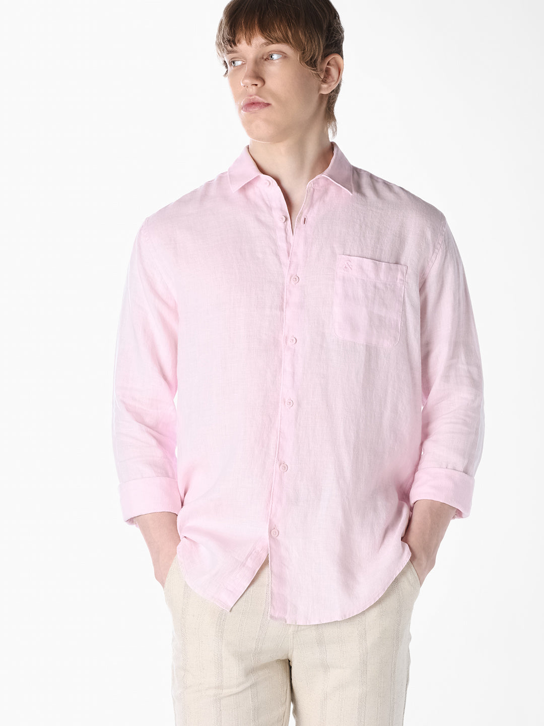 Pink Washed linen-cotton shirt