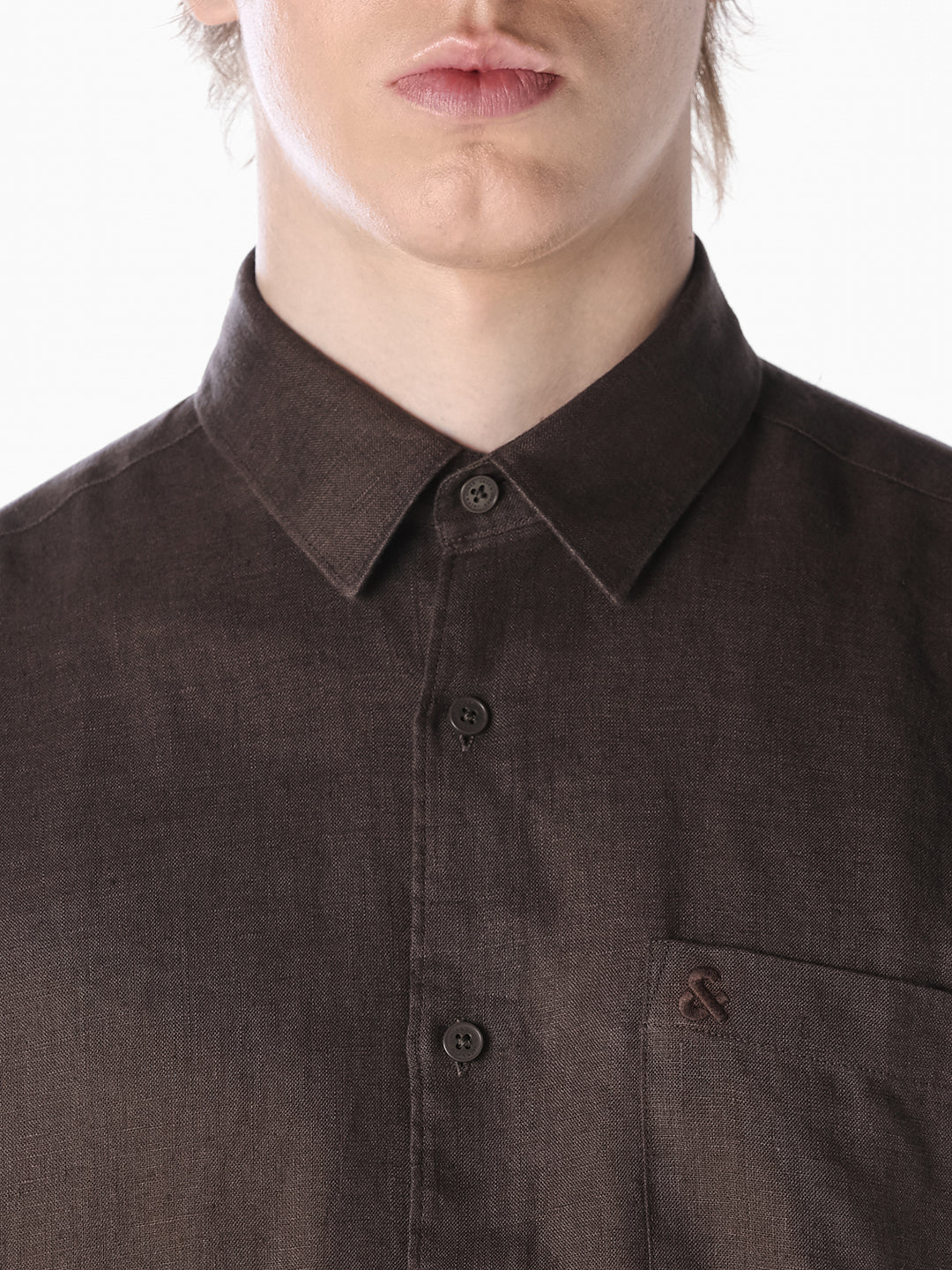 Brown Washed linen-cotton shirt