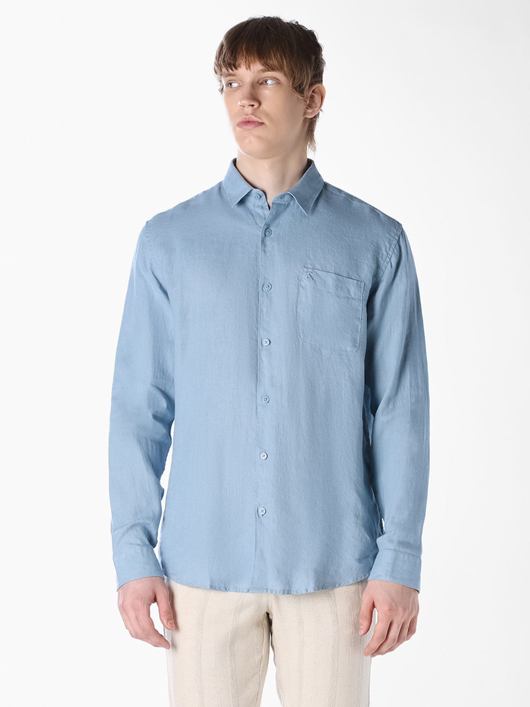 Blue Washed linen-cotton shirt