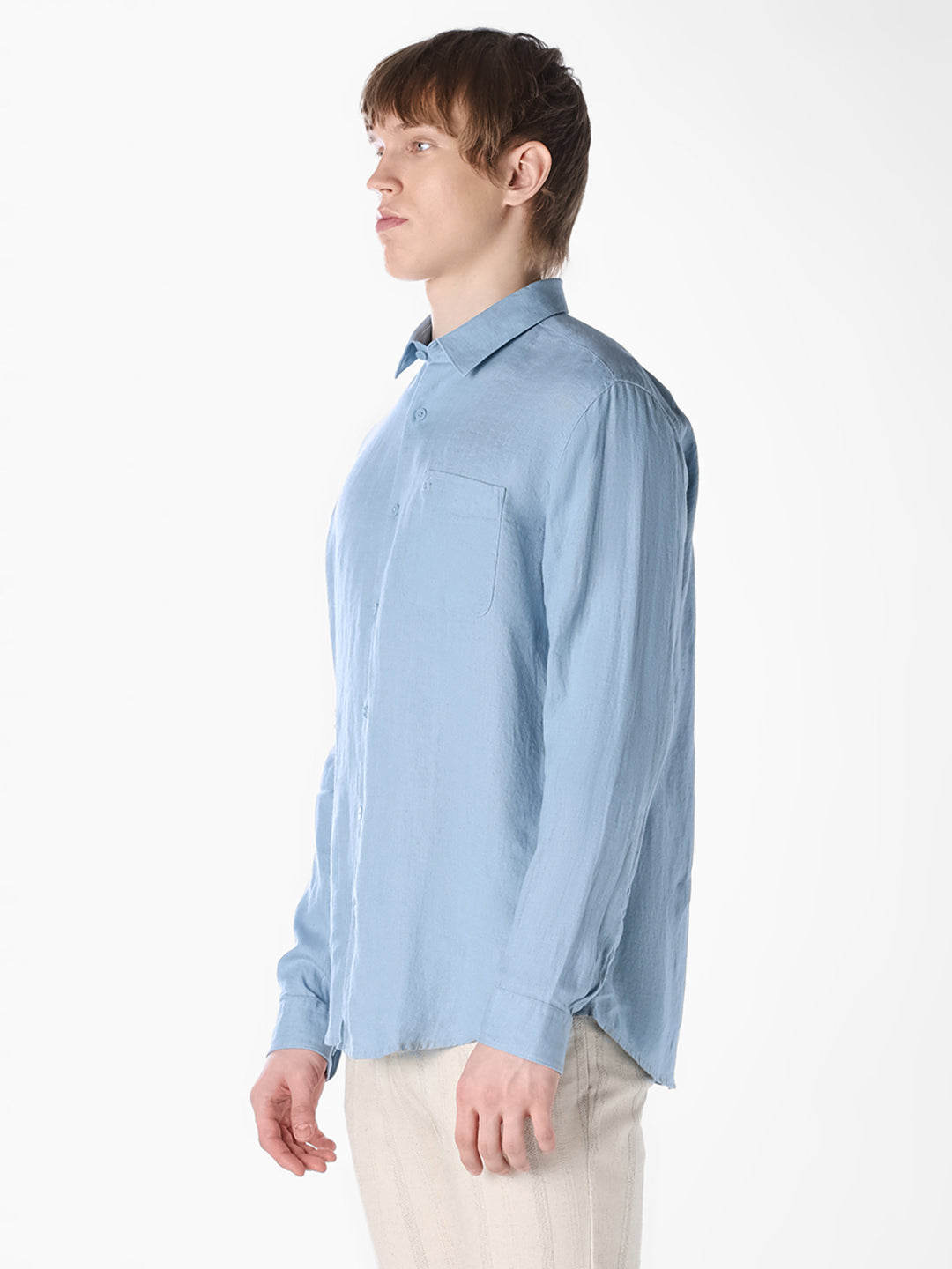 Blue Washed linen-cotton shirt