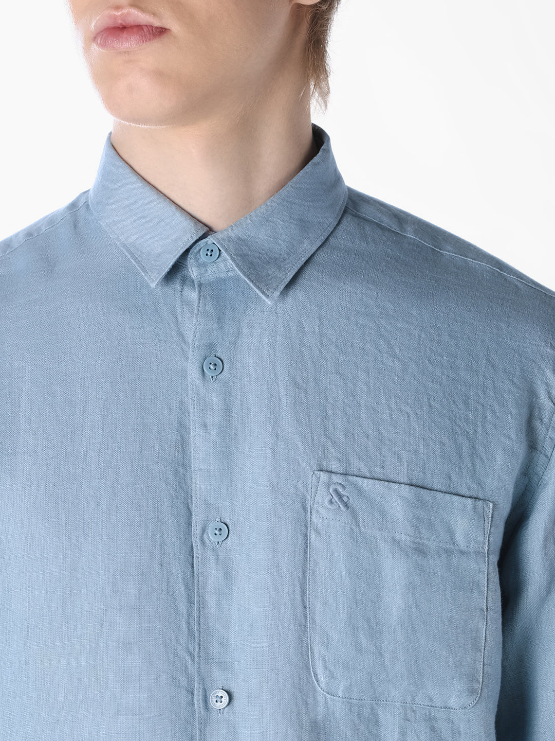 Blue Washed linen-cotton shirt