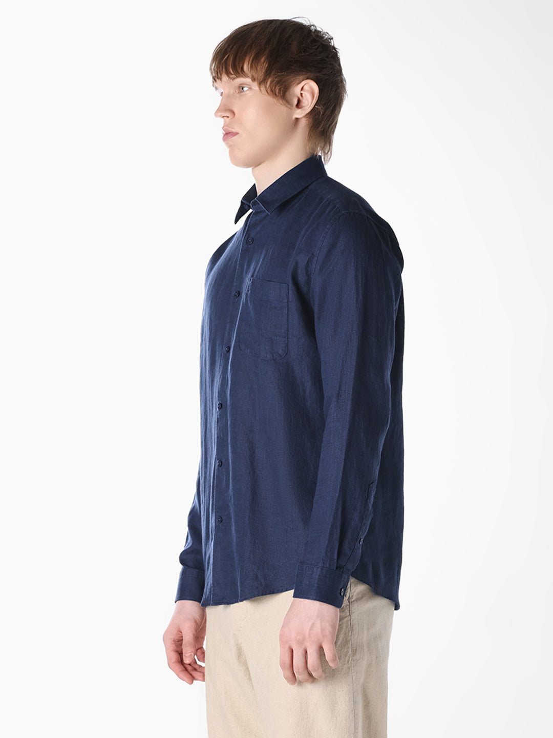 Navy Washed linen-cotton shirt