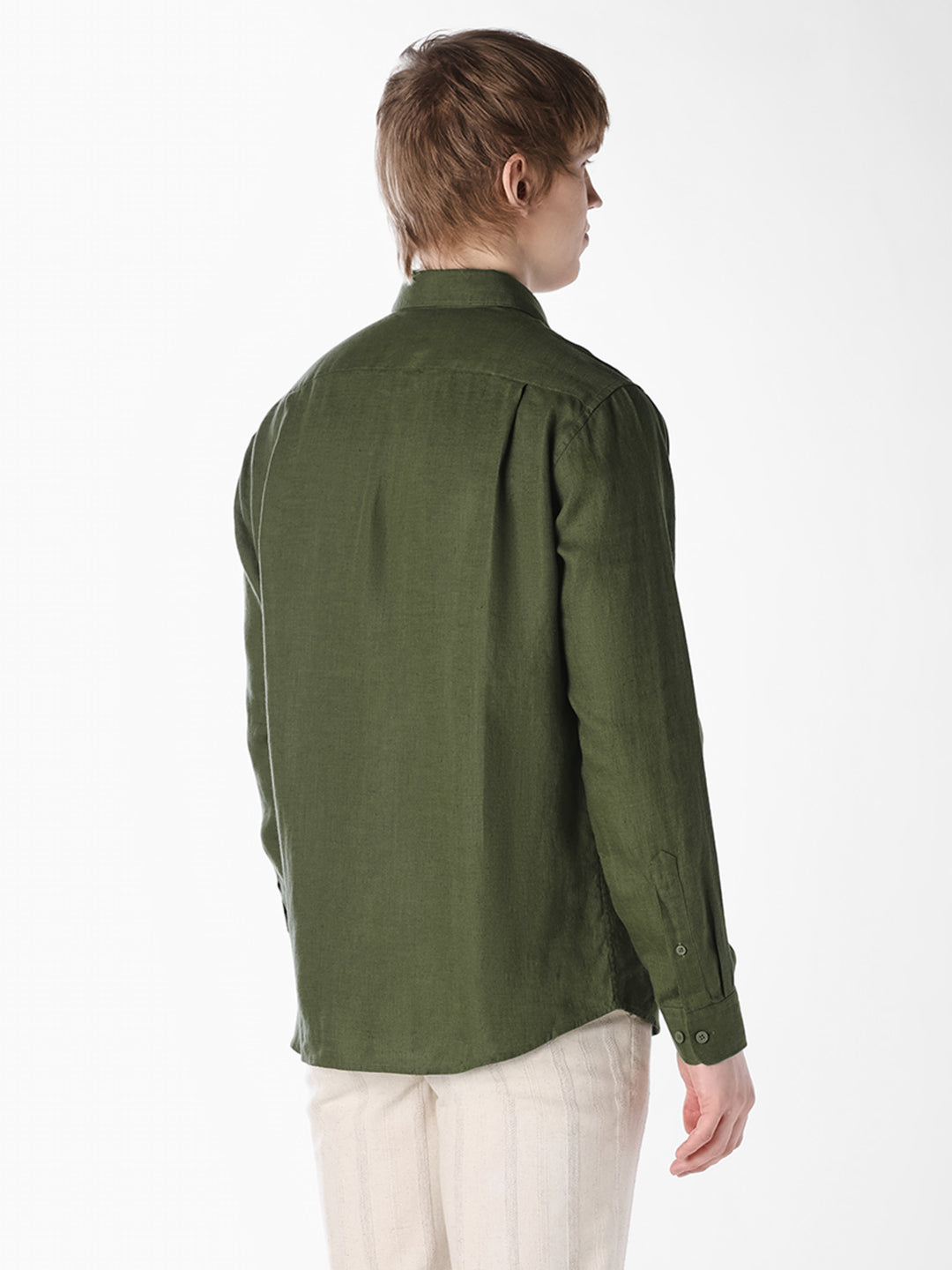 Olive Washed linen-cotton shirt