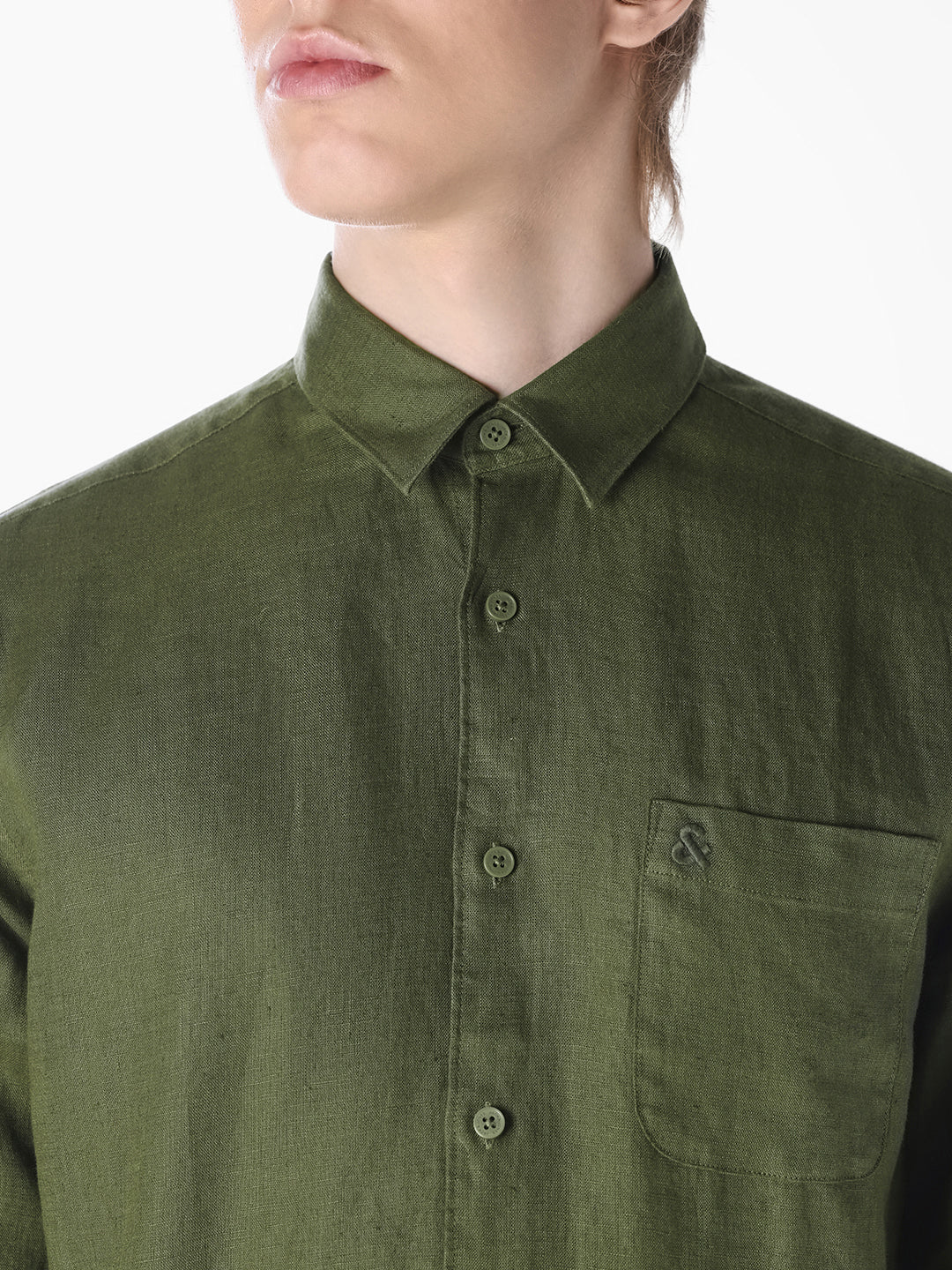 Olive Washed linen-cotton shirt