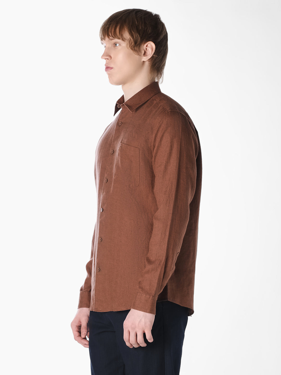 Brown Washed linen-cotton shirt