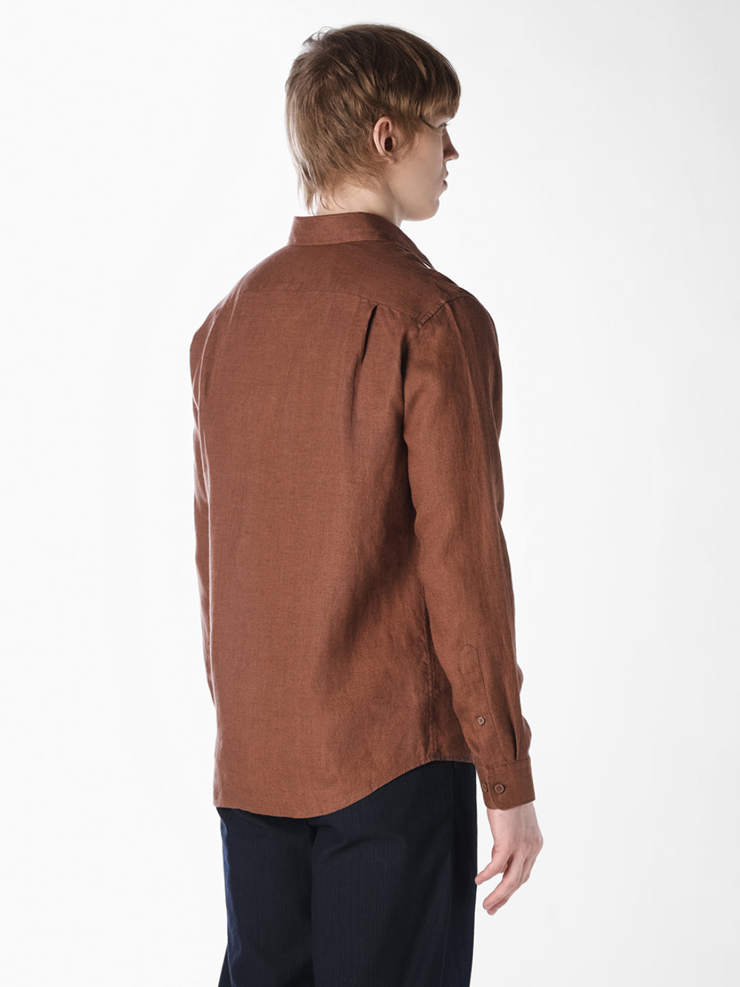 Brown Washed linen-cotton shirt