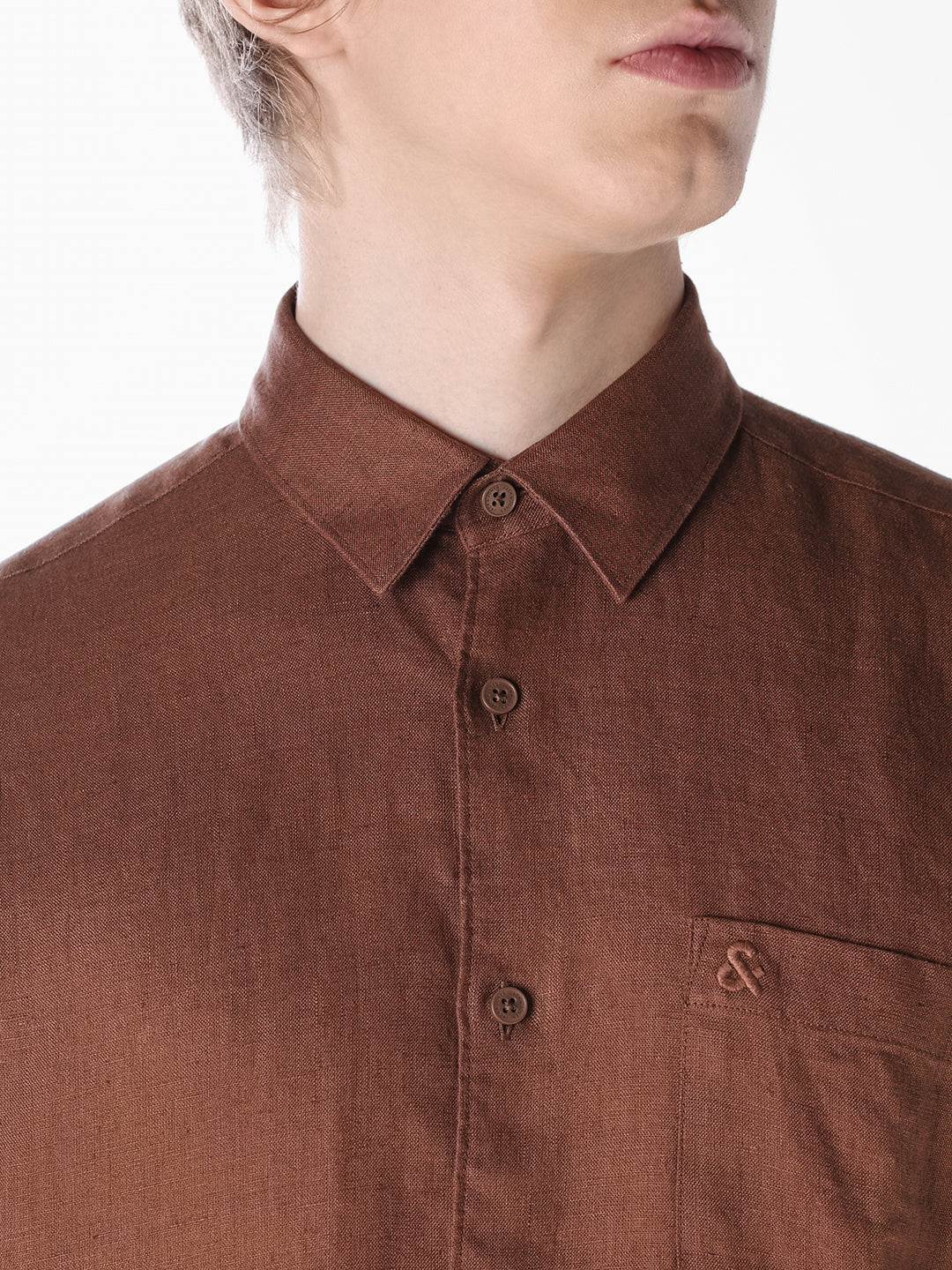 Brown Washed linen-cotton shirt
