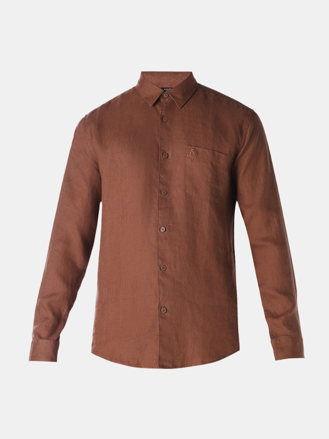 Brown Washed linen-cotton shirt