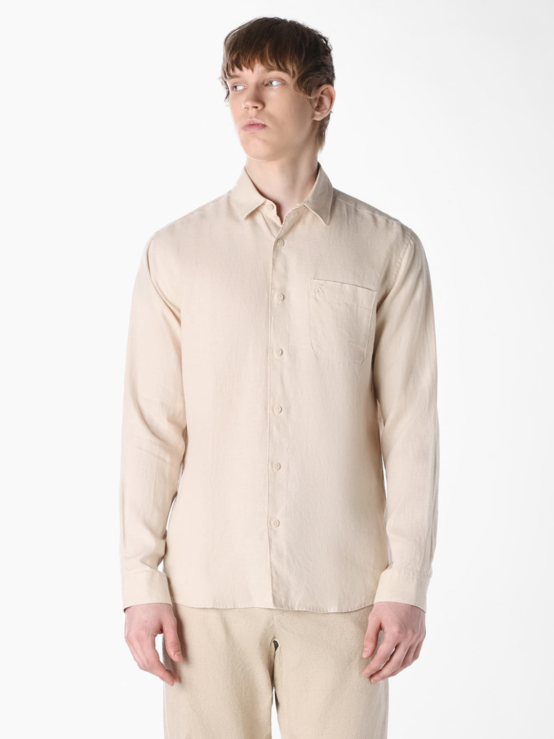 Beige Washed linen-cotton shirt