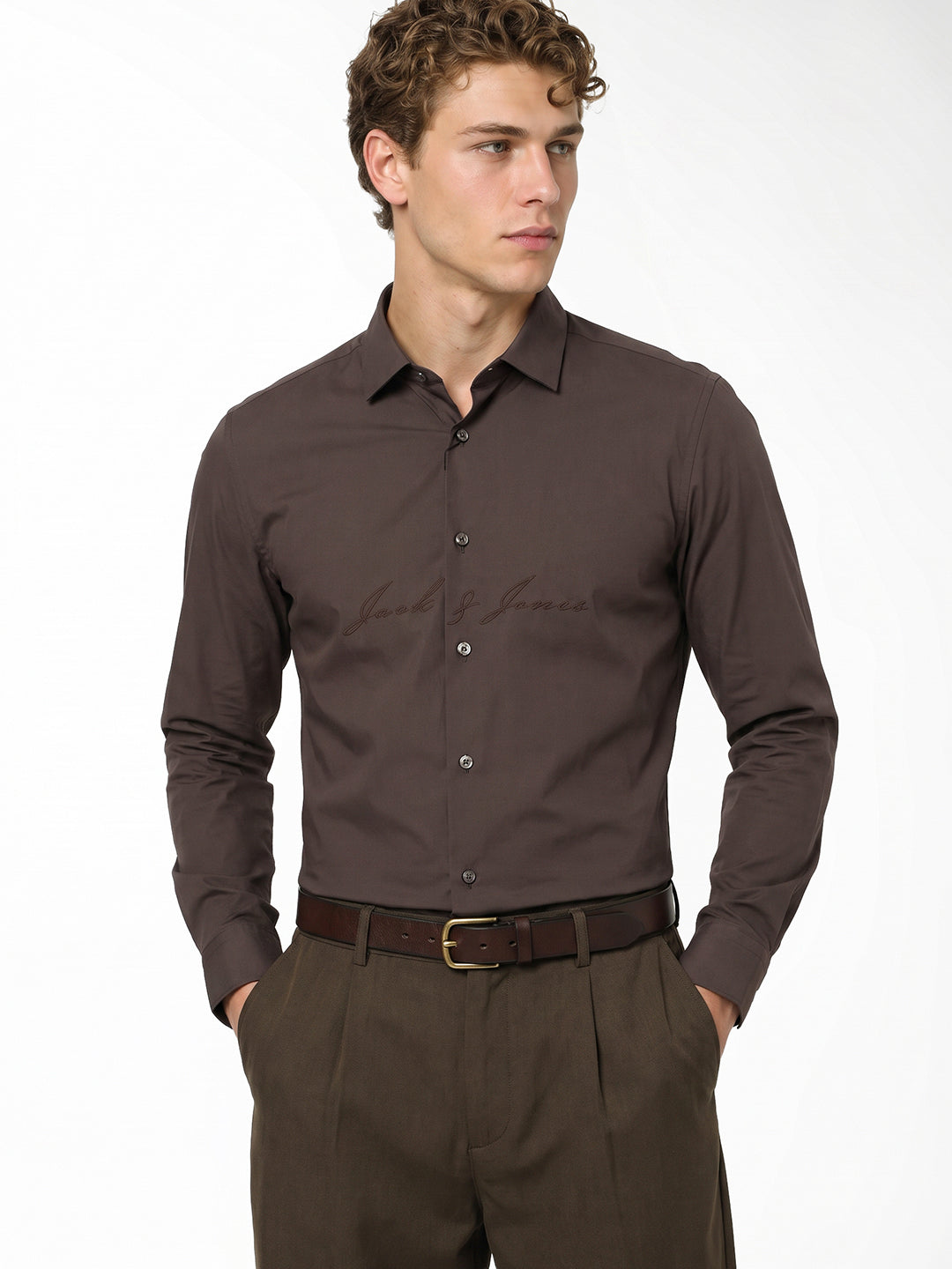 Dark Brown Embroidered Shirt