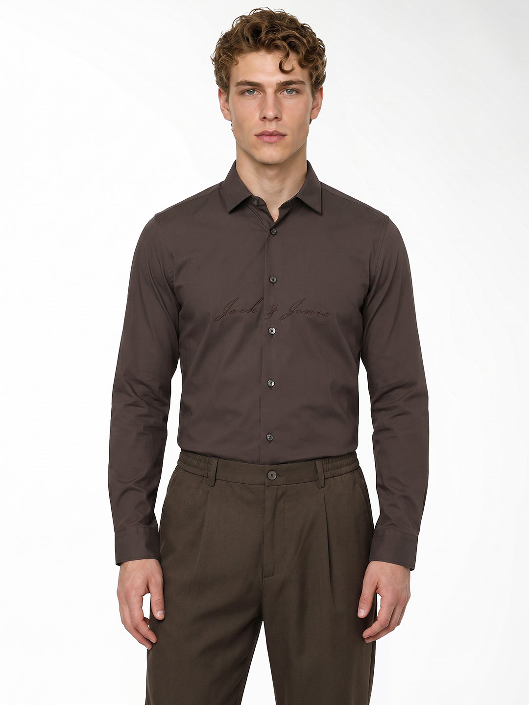 Dark Brown Embroidered Shirt