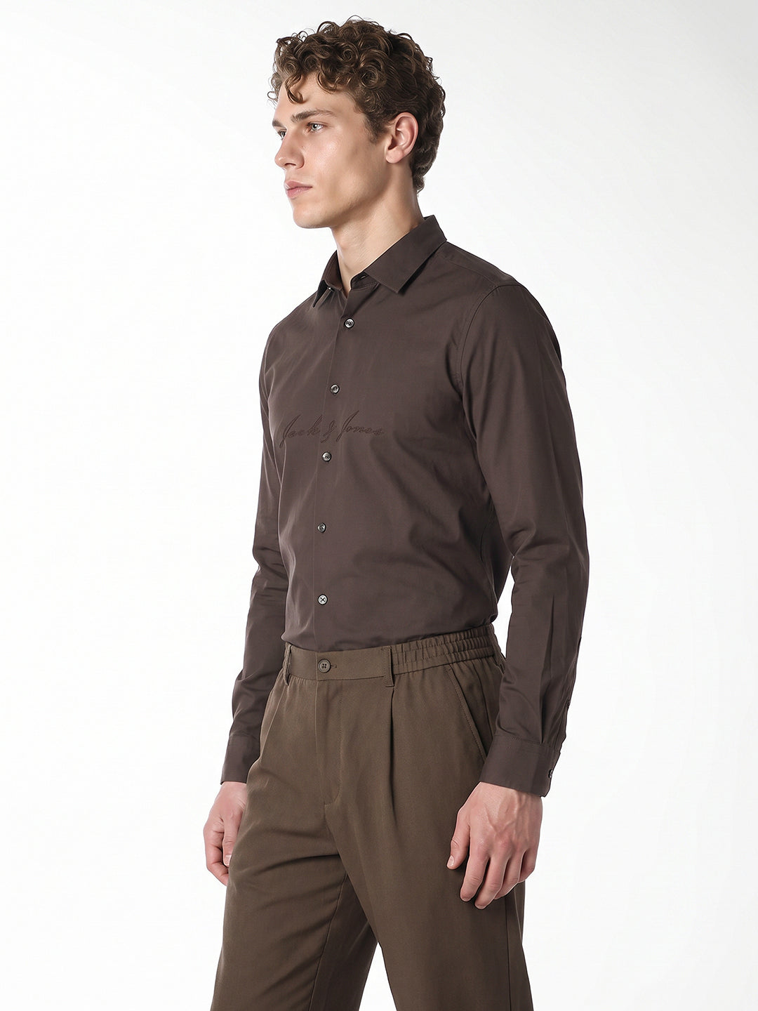 Dark Brown Embroidered Shirt