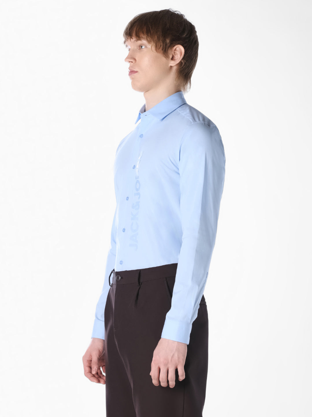Light Blue Logo Print Slim Fit Shirt