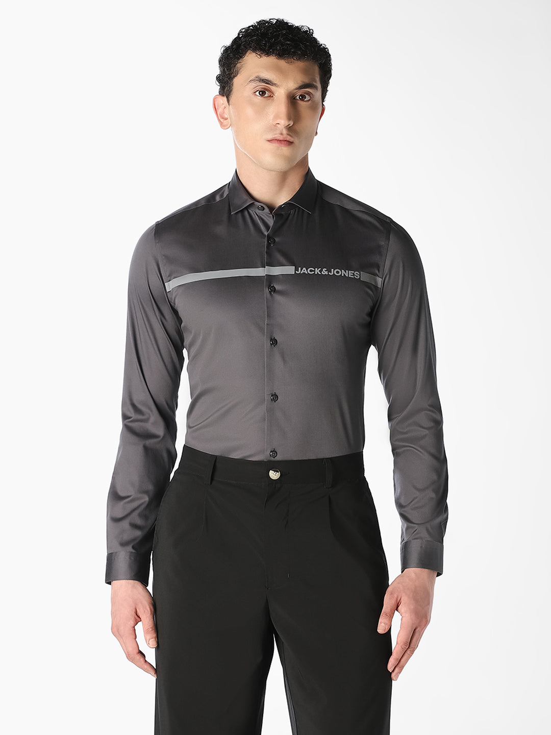 Grey Logo Print Cotton Shirt