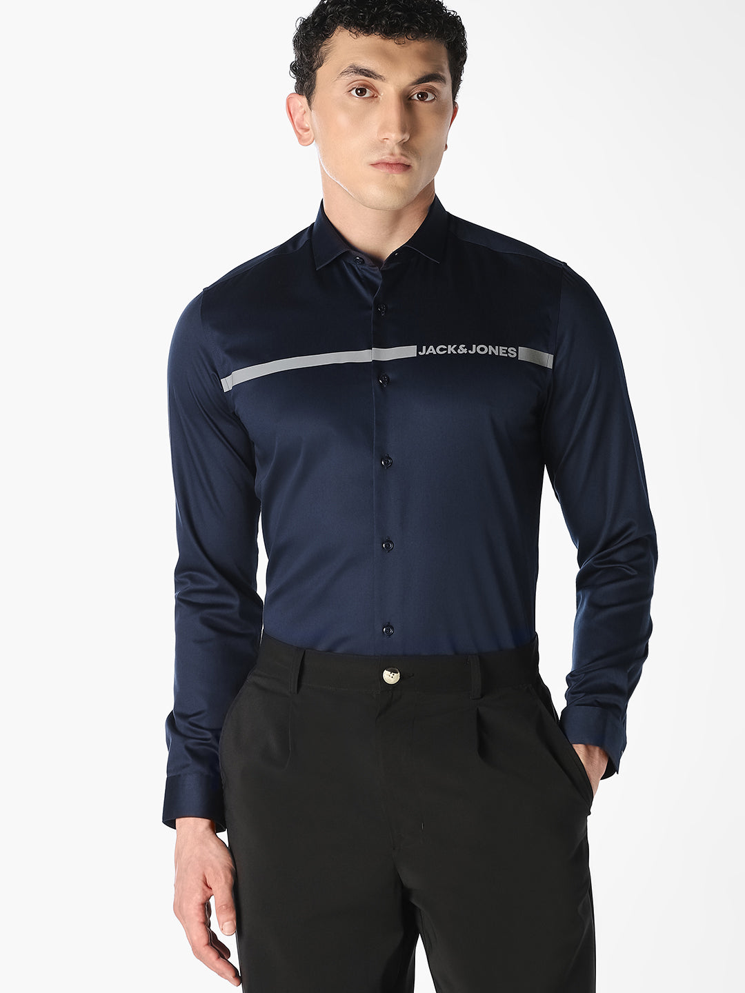 Navy Logo Print Cotton Shirt