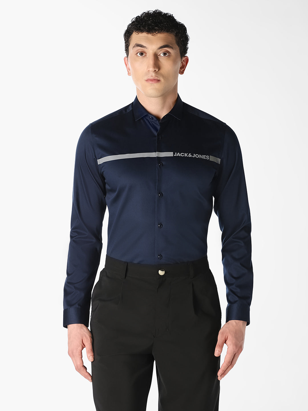 Navy Logo Print Cotton Shirt