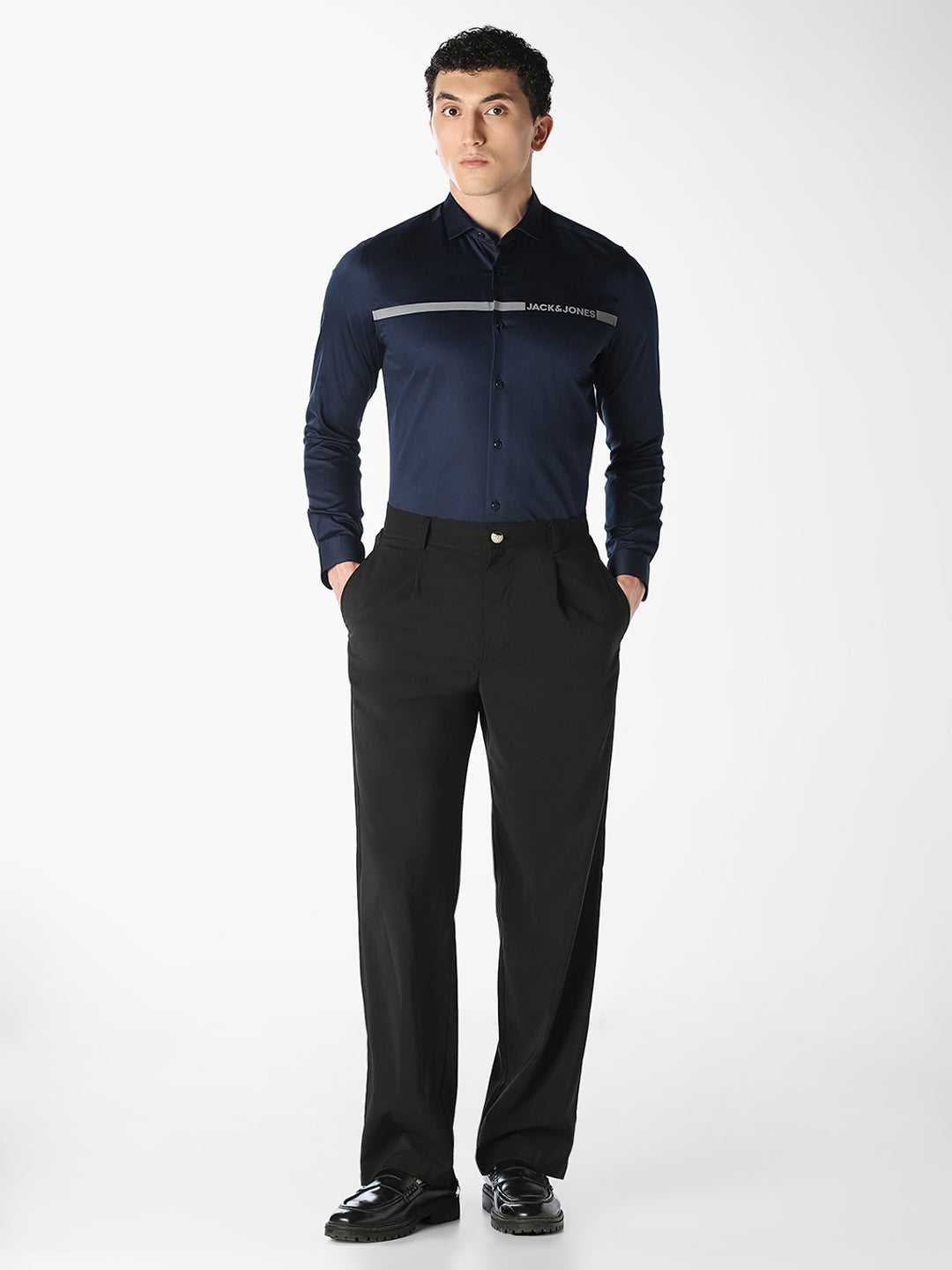 Navy Logo Print Cotton Shirt