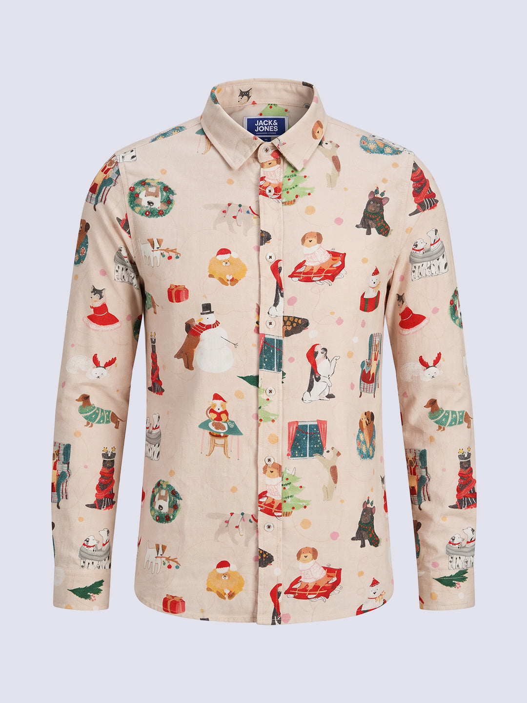 Boys Beige Printed Cotton Shirt