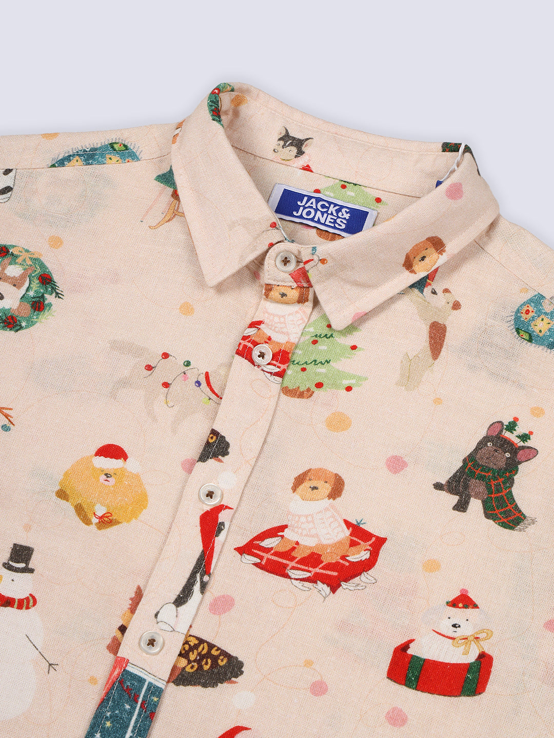 Boys Beige Printed Cotton Shirt