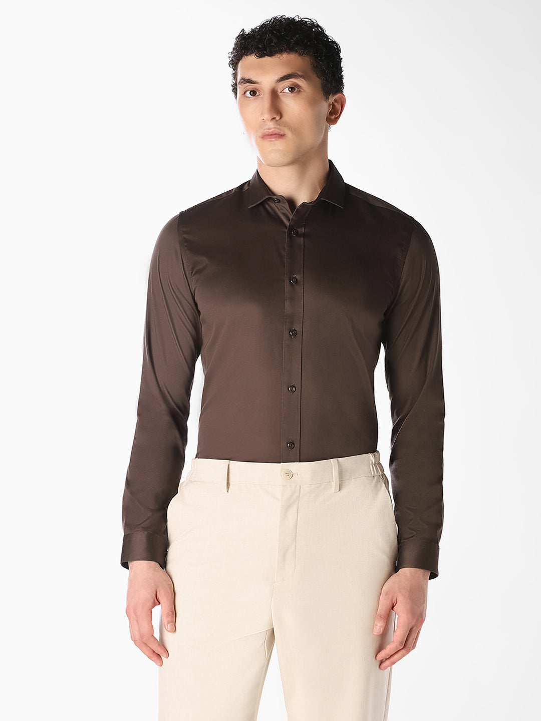 Brown Cotton Formal Shirt