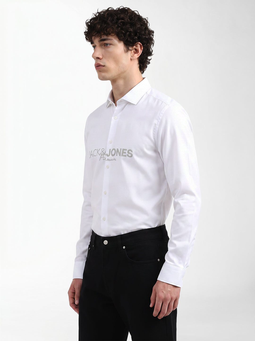 White Printed Slim Fit Shirt