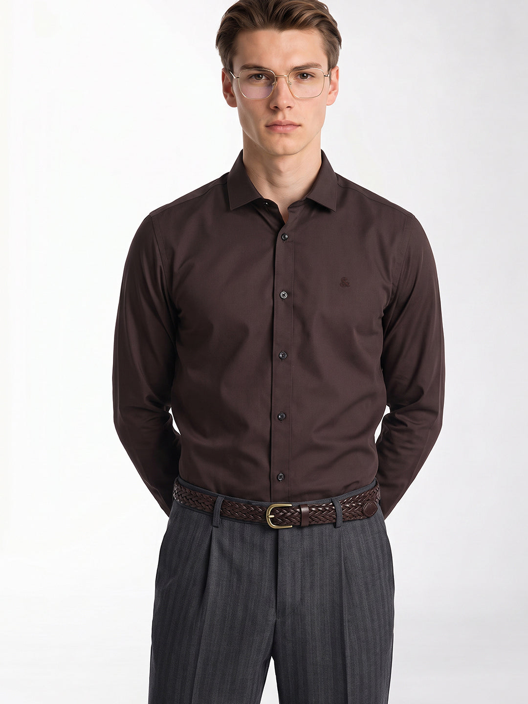 Brown embroidered logo Shirt