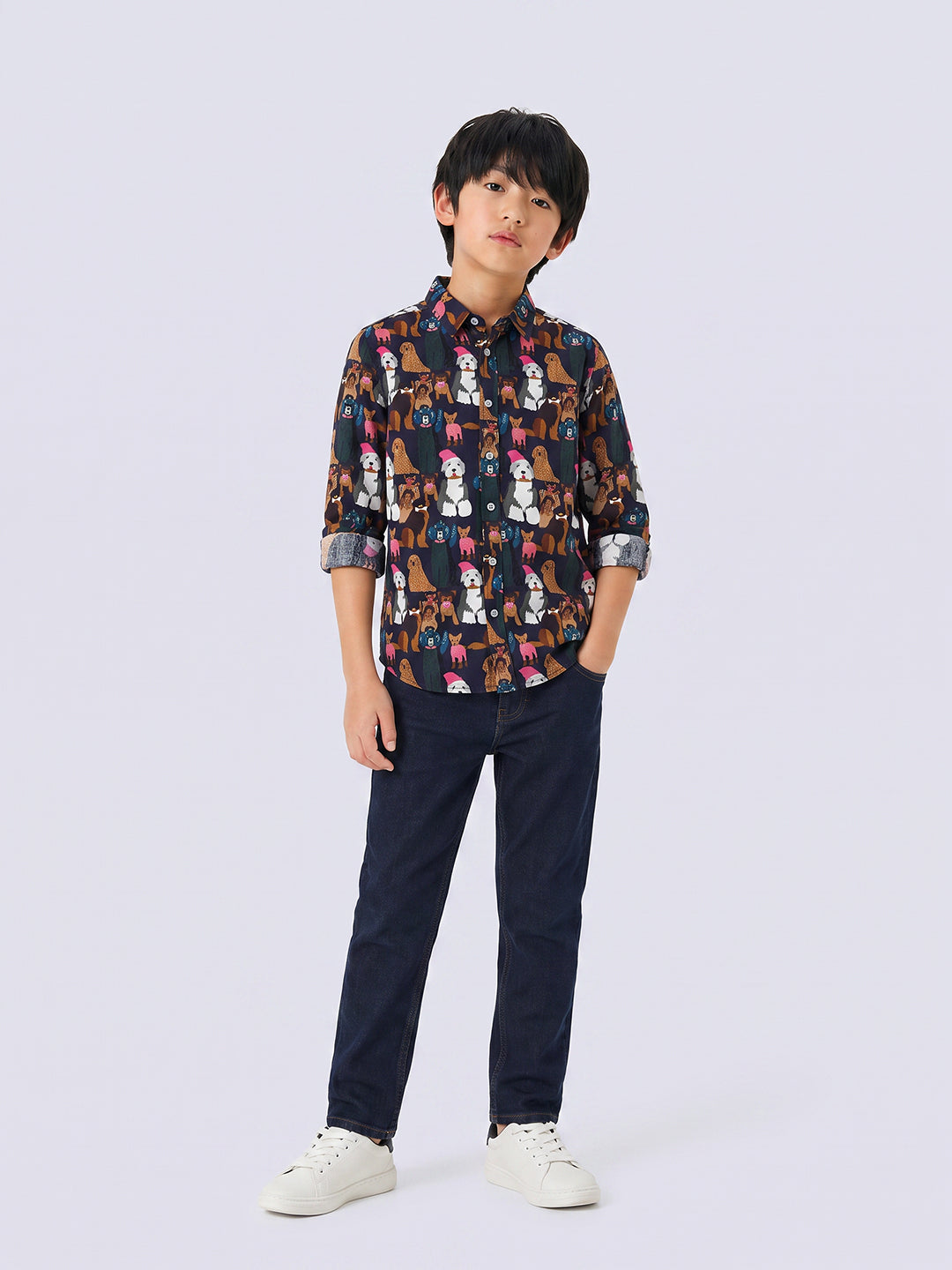 Boys Puppy Print Cotton Shirt