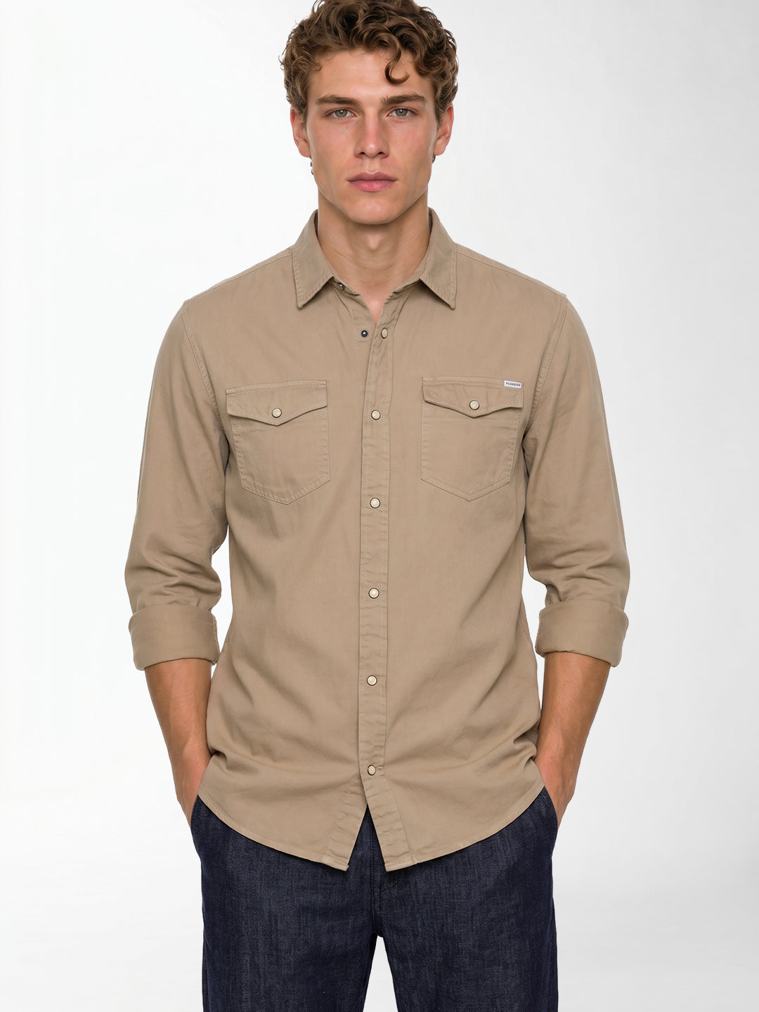 Beige Cotton Full Sleeves Shirt