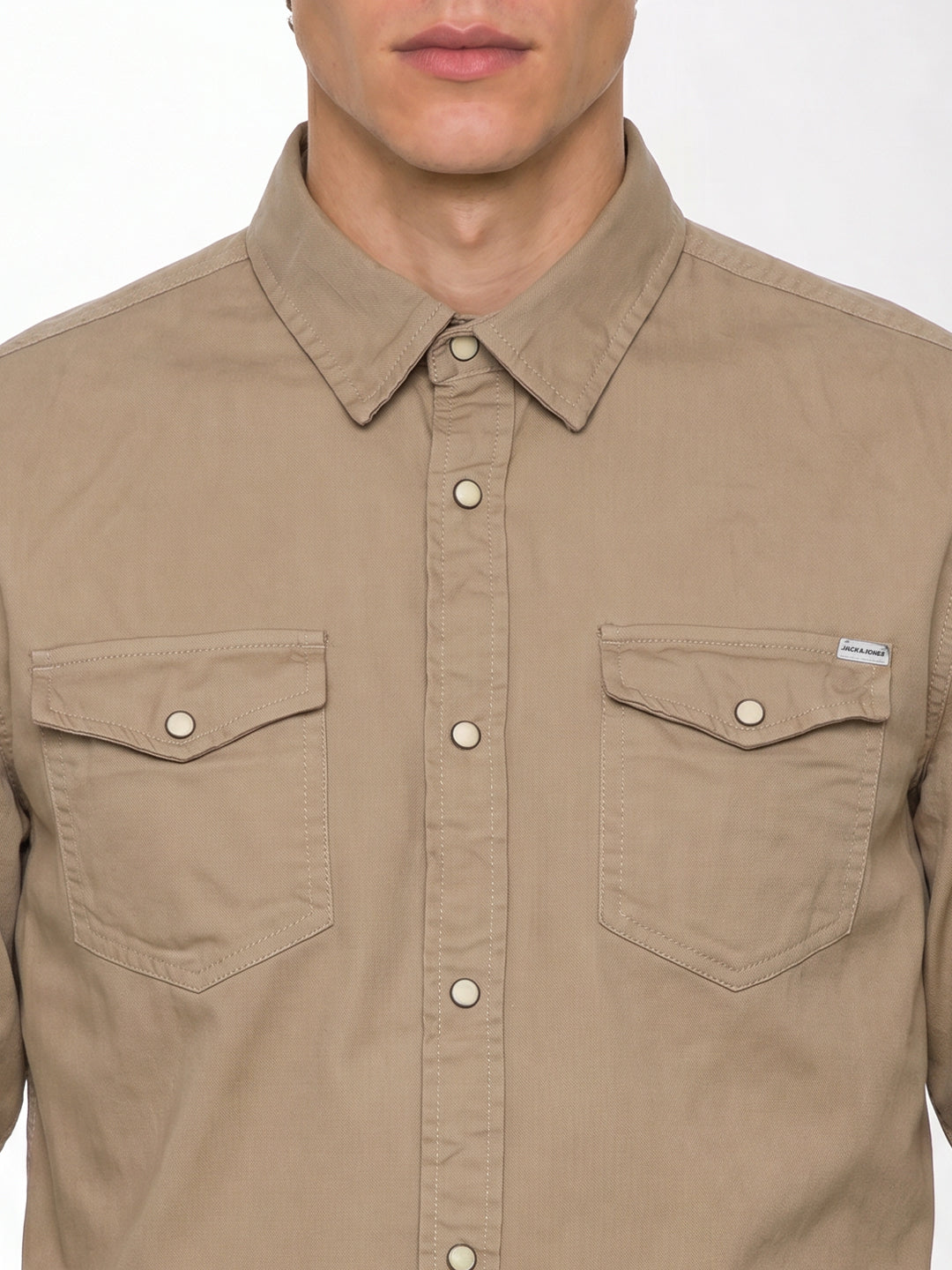 Beige Cotton Full Sleeves Shirt