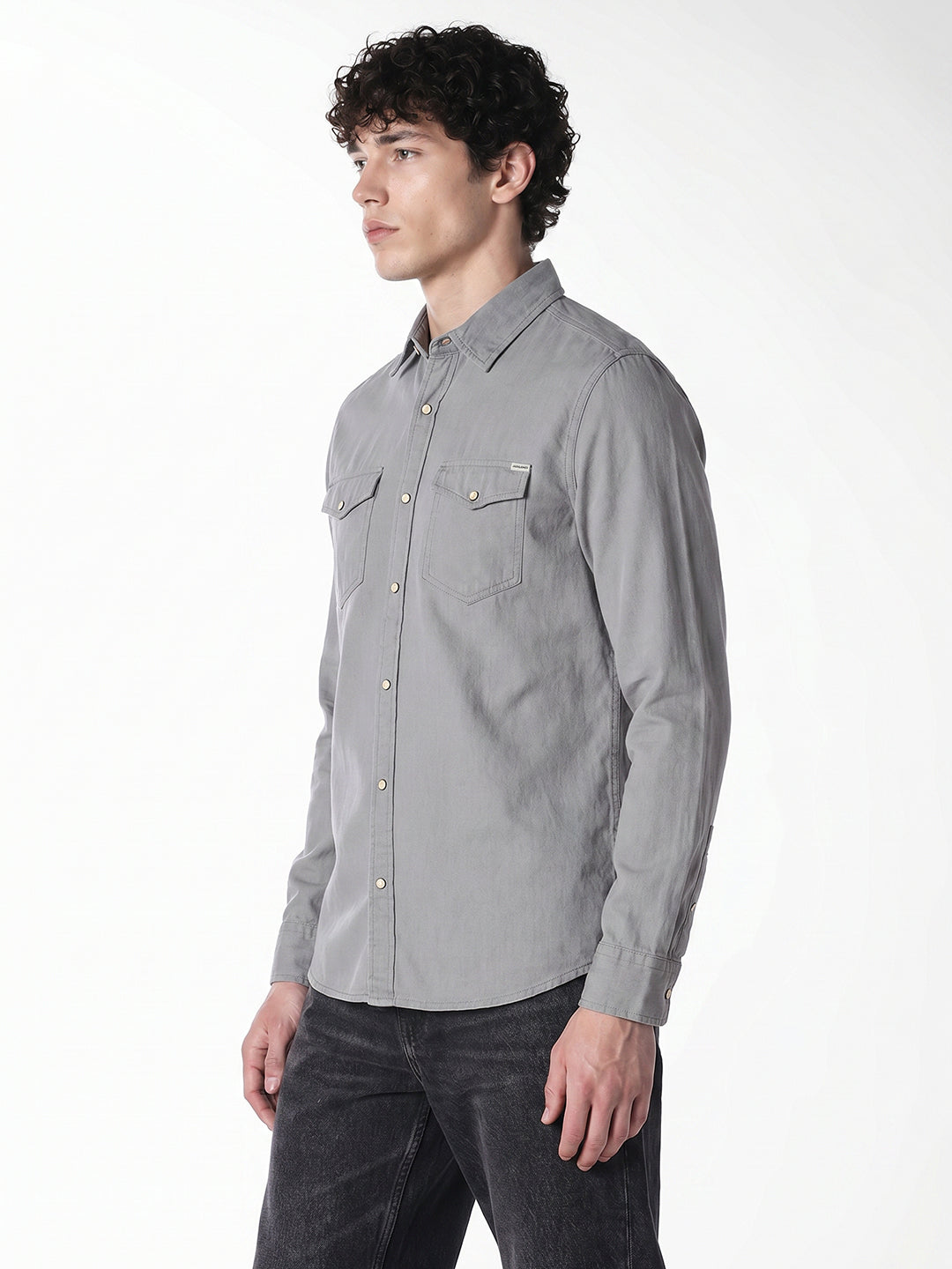 Grey Cotton Full Sleeves Shirt