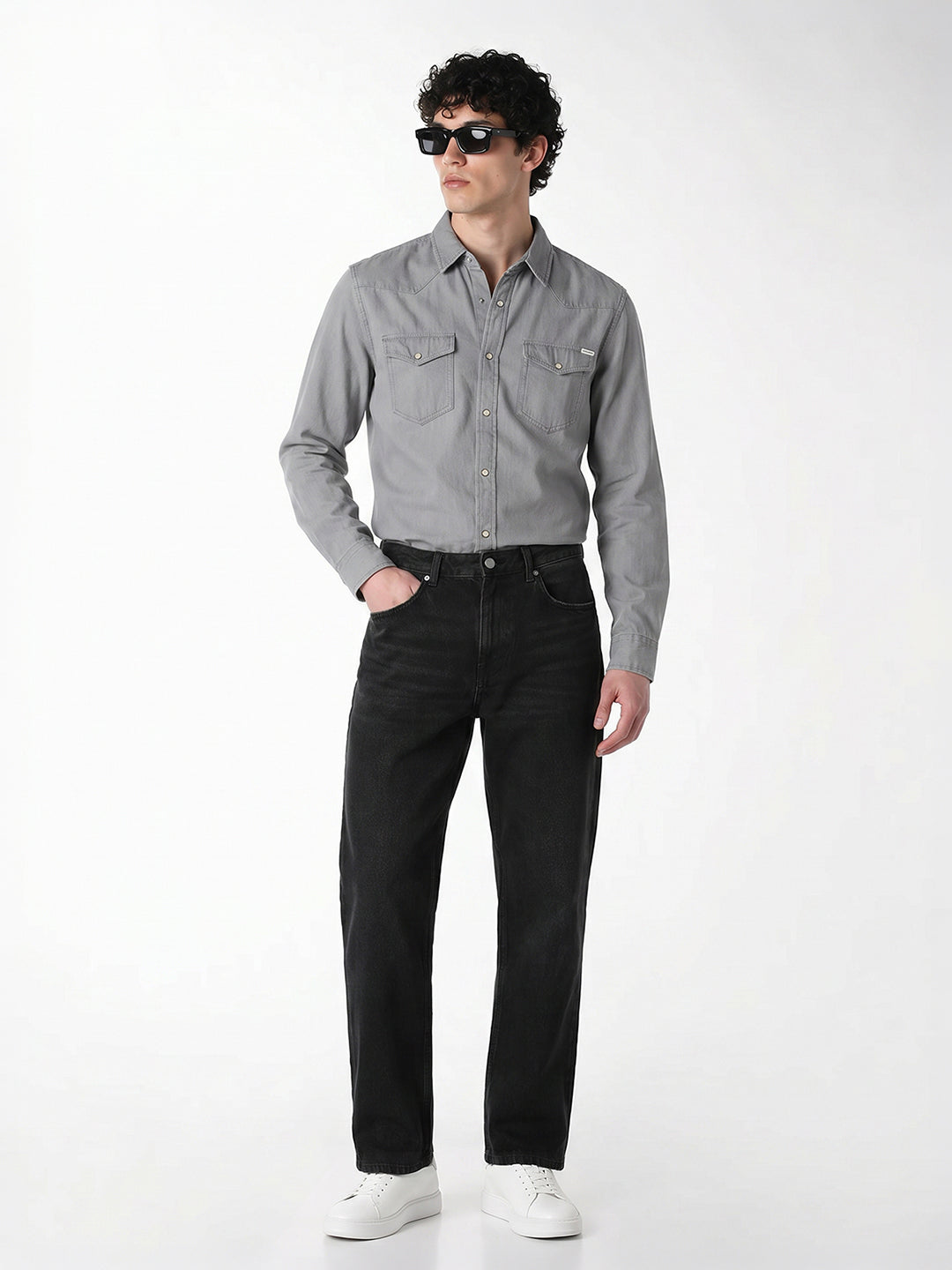 Grey Cotton Full Sleeves Shirt