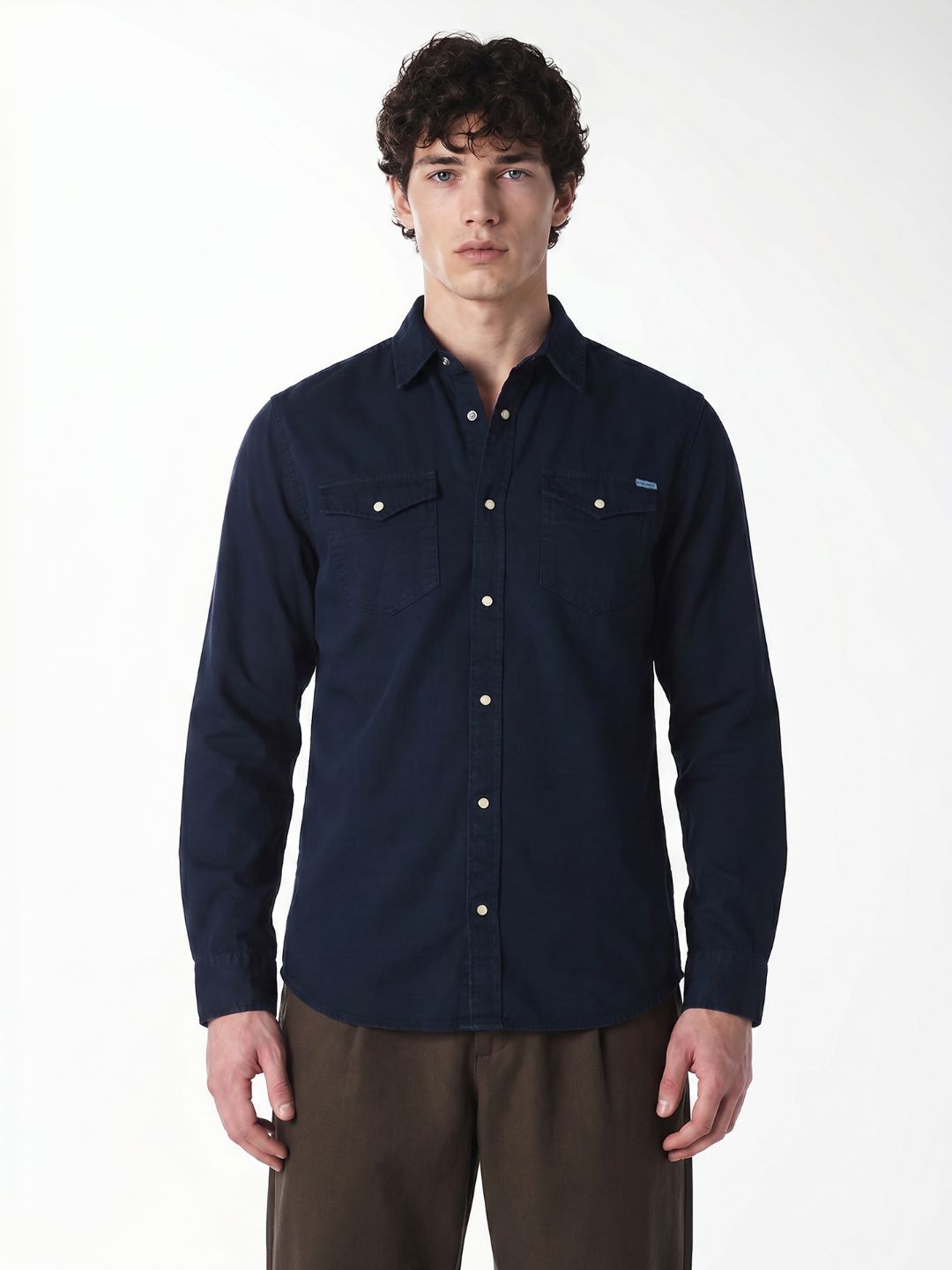 Navy Cotton Full Sleeves Shirt