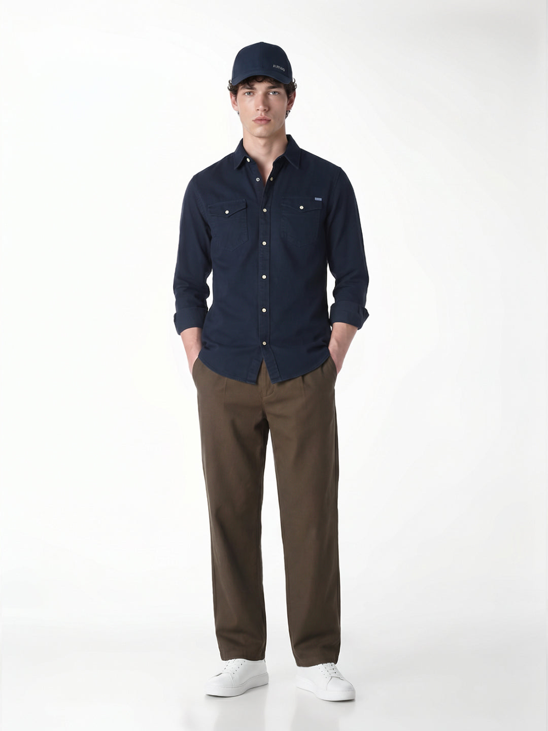 Navy Cotton Full Sleeves Shirt