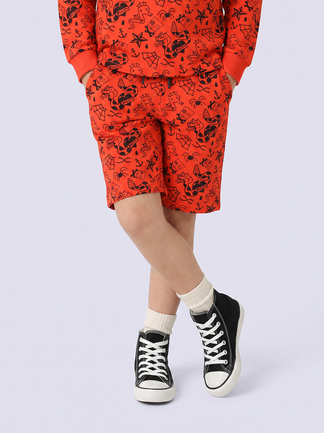 Boys Red Doodle Print Shorts