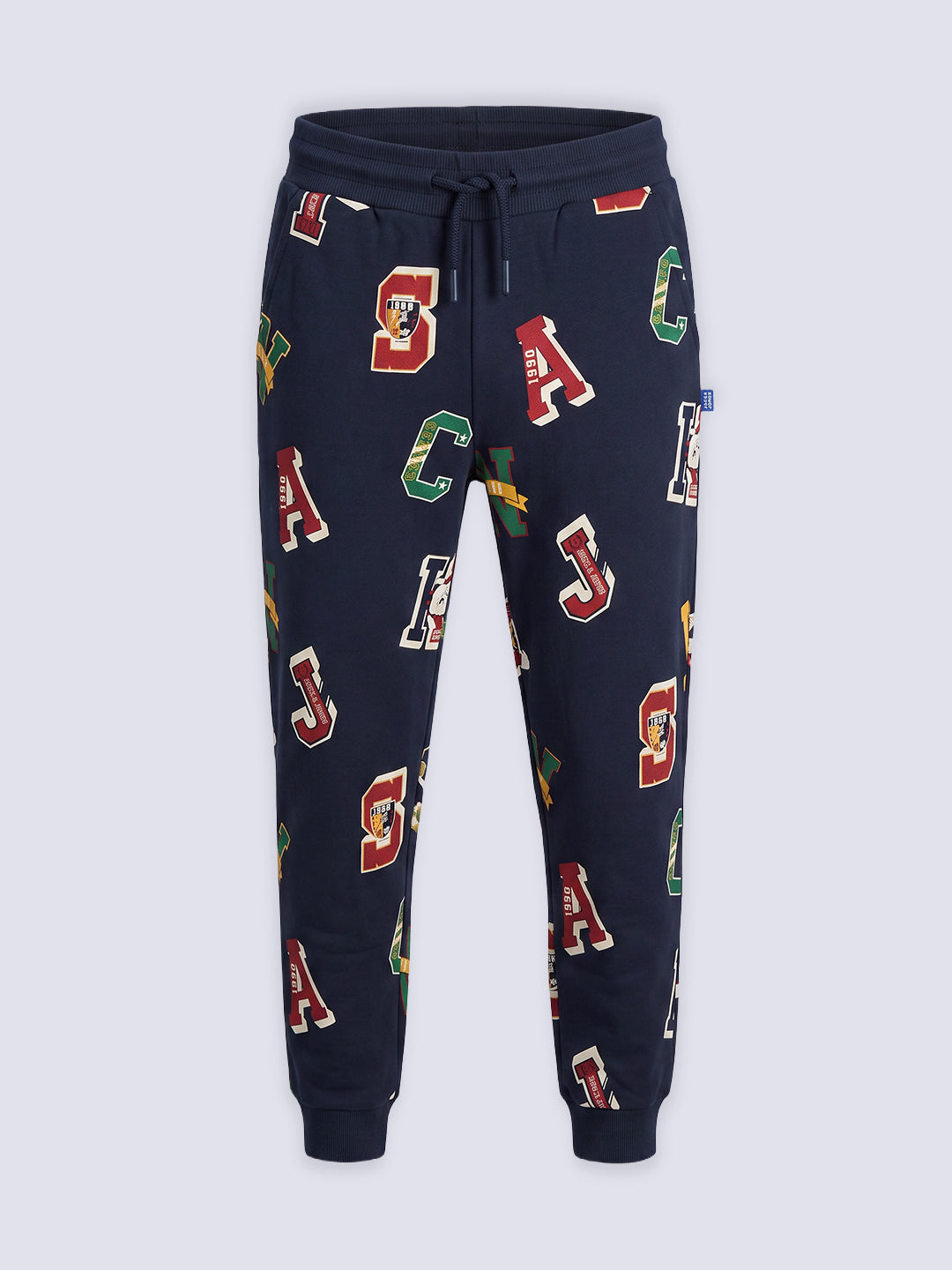 Boys Blue Printed Varsity Joggers