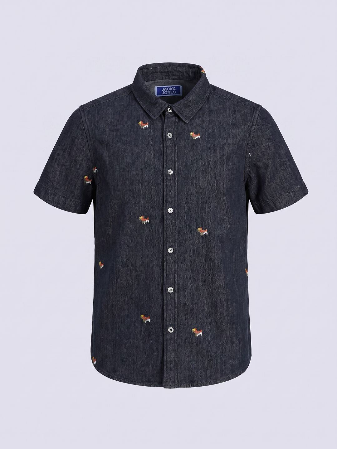 Boys Dark Blue Embroidered Shirts