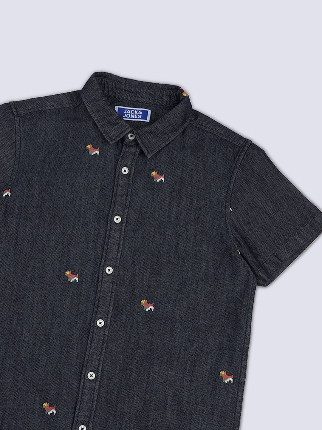 Boys Dark Blue Embroidered Shirts