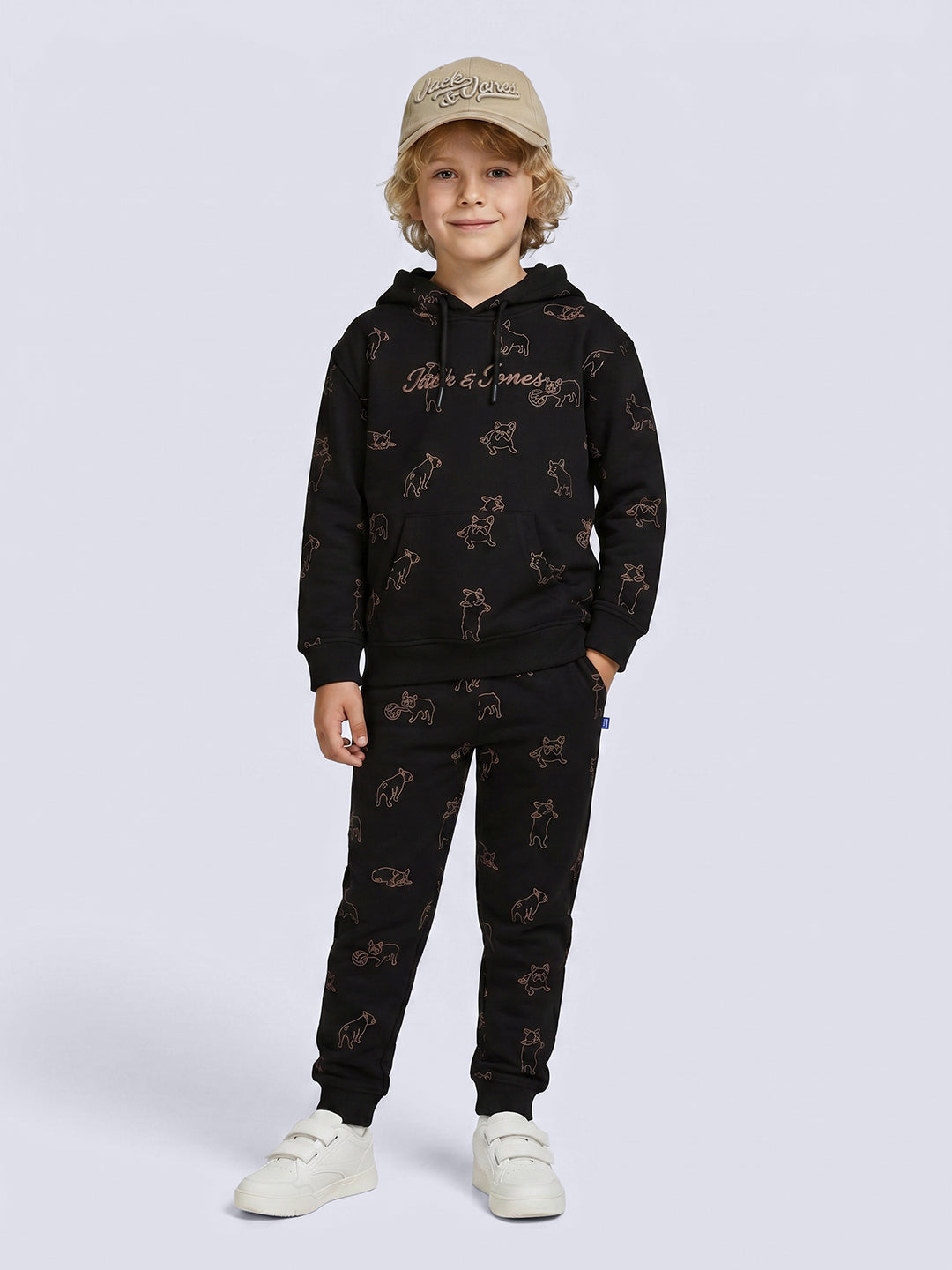 Boys Black Printed Hoodie