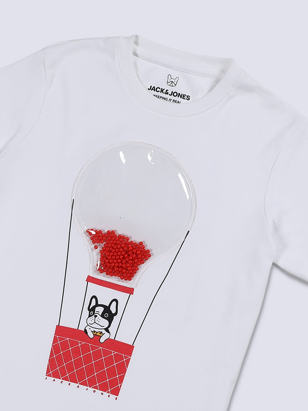 Boys White Printed Cotton T-shirt