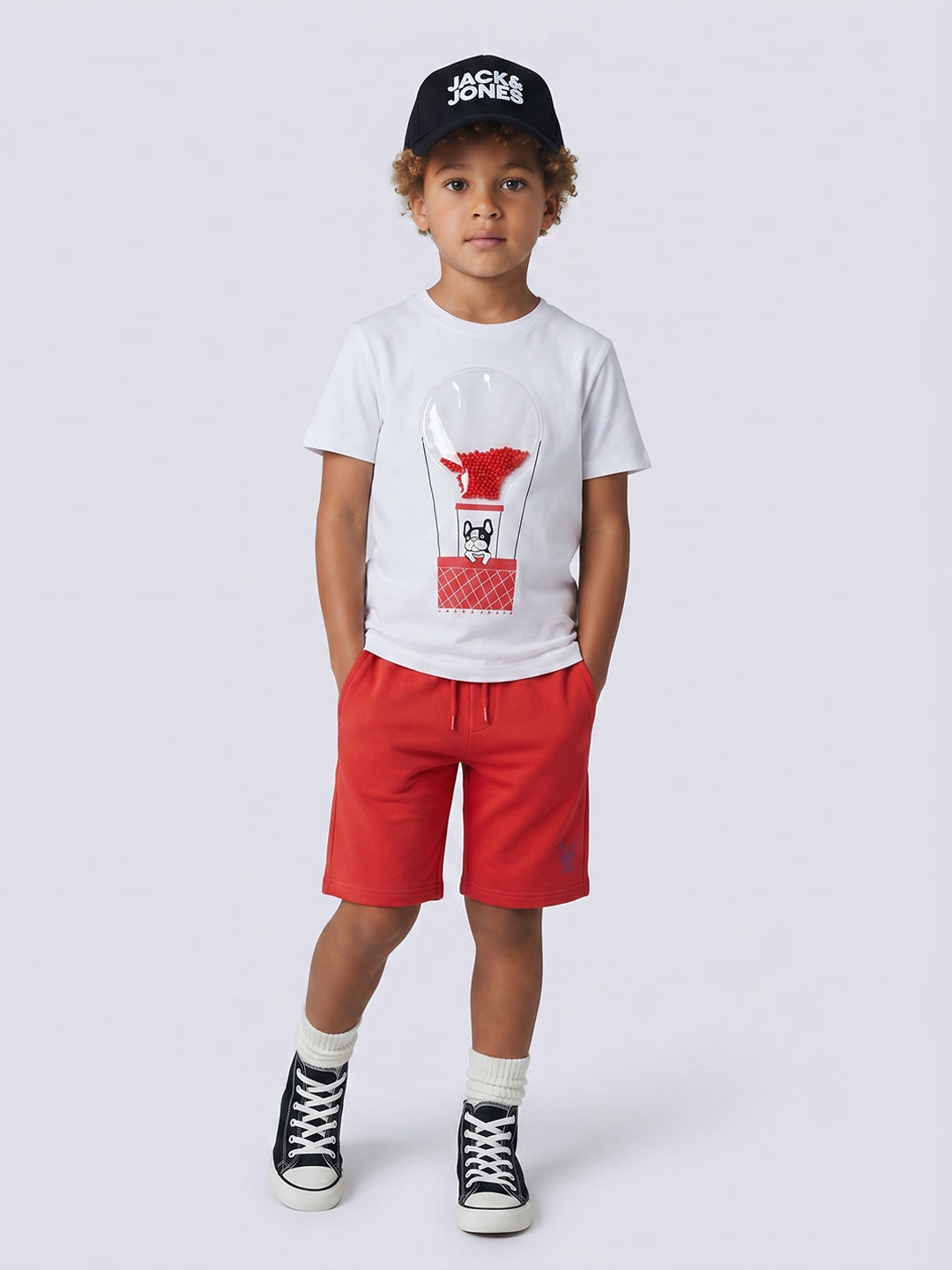Boys White Printed Cotton T-shirt