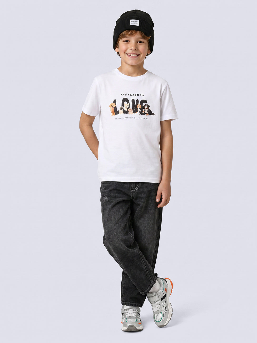 Boys White Printed Cotton T-shirt