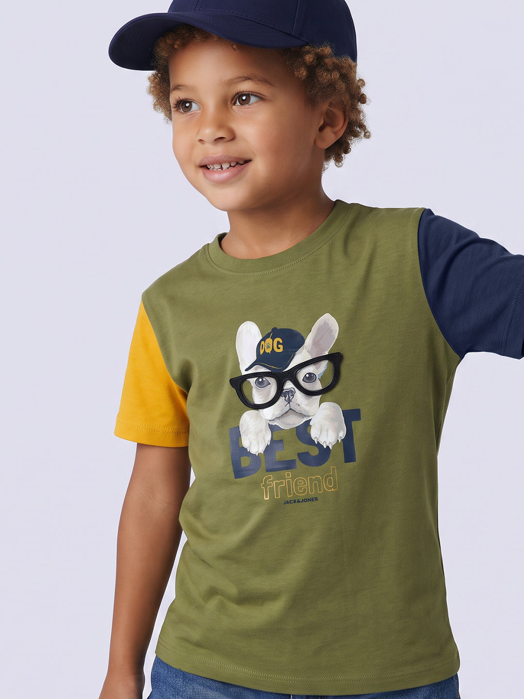 Boys Green Printed Cotton T-shirt