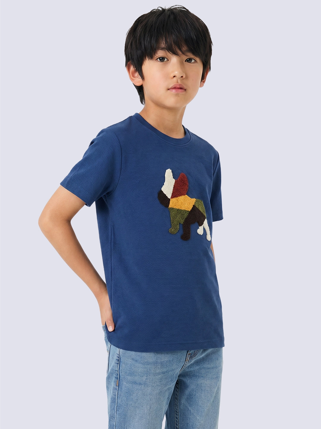 Boys Dark Blue Dog Print T-shirt