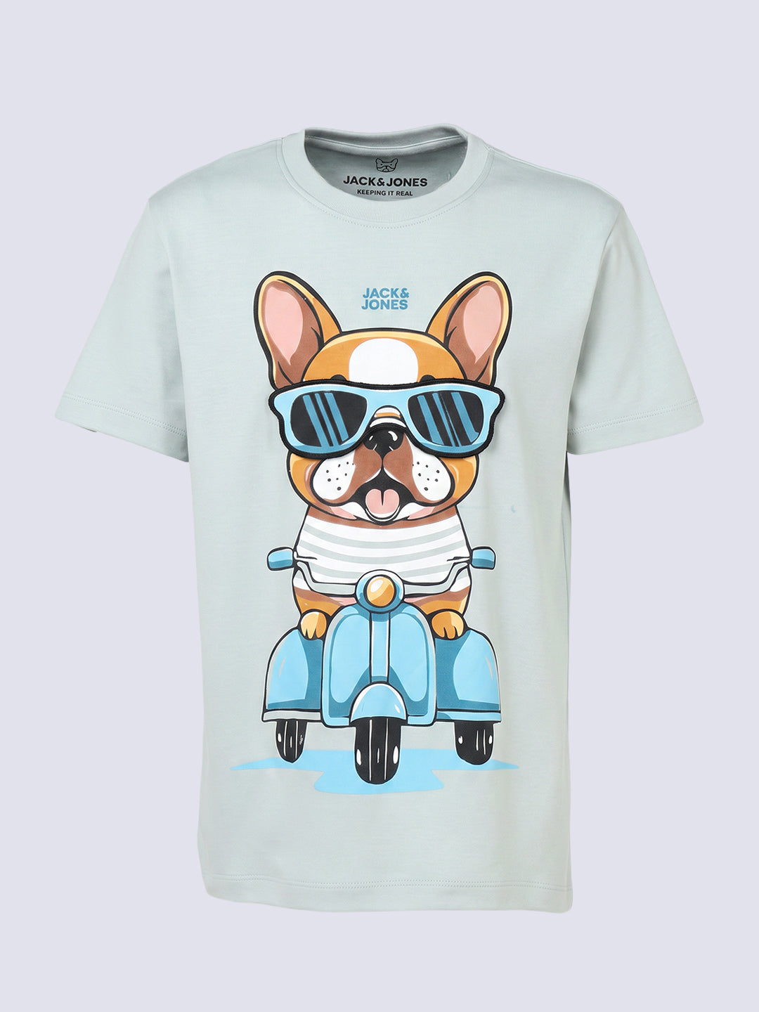 Boys Blue Printed Cotton T-shirt